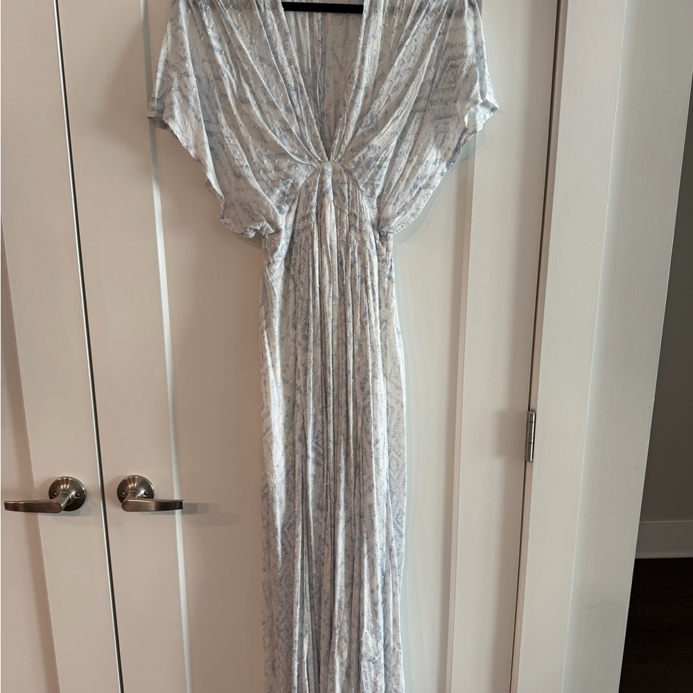 Vici Light Blue and White Midi Dress